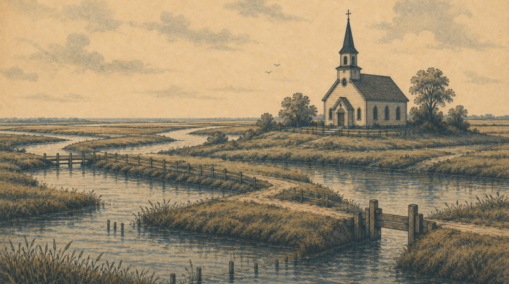 Illustration of the Grand-Pré Acadian memorial site in Nova Scotia