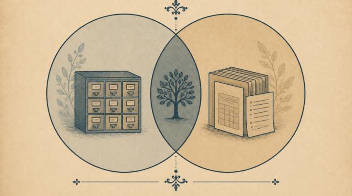 Illustration comparing AncestryDNA and MyHeritage for French-Canadian research