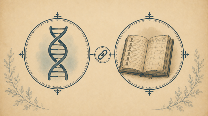 Illustration of connecting a DNA match to documented Québec parish records