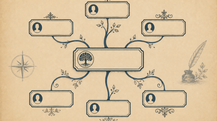 Illustration of French-Canadian surname spelling variations branching from a root name