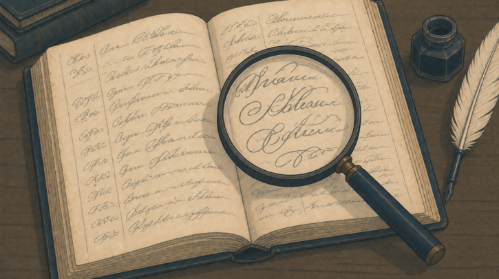 Illustration of reading old French-Canadian parish records