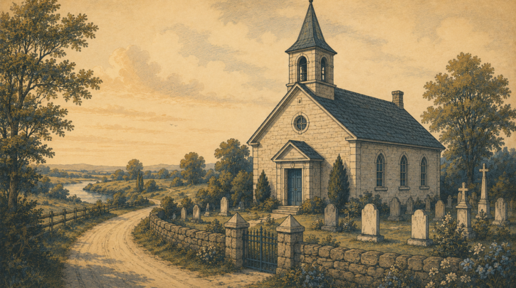 Illustration of visiting an ancestral parish church and cemetery in Québec