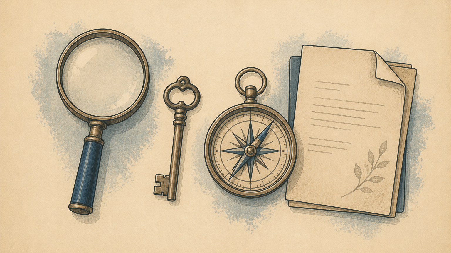 Illustration of a French-Canadian genealogy research toolkit